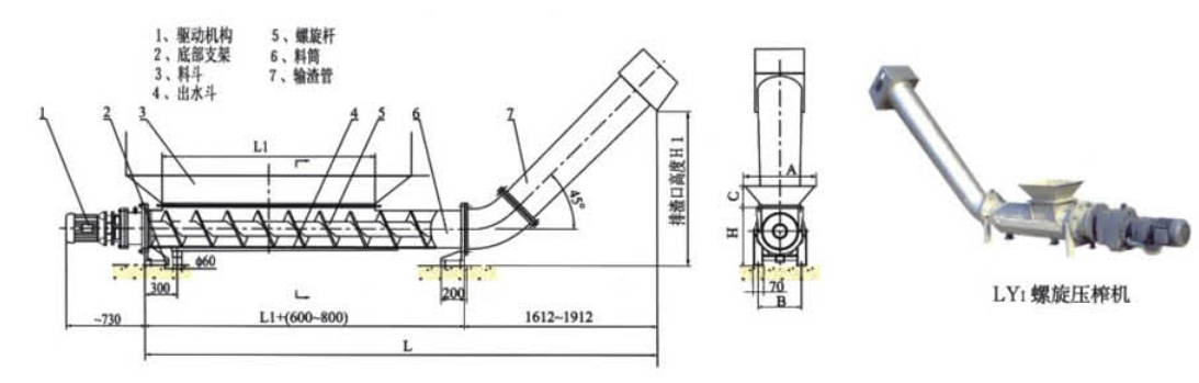 LY  型螺旋輸送機(jī)、壓榨機(jī)外形結(jié)構(gòu)